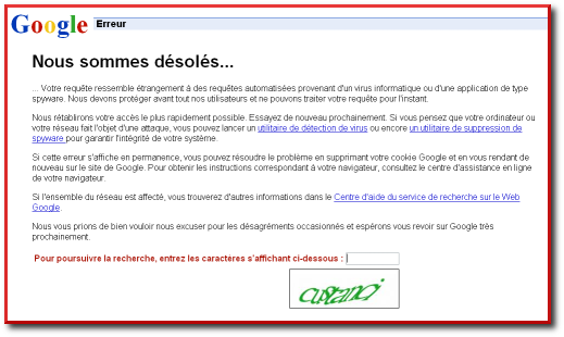 Capture d'écran montrant Google qui me prends pour un bot
